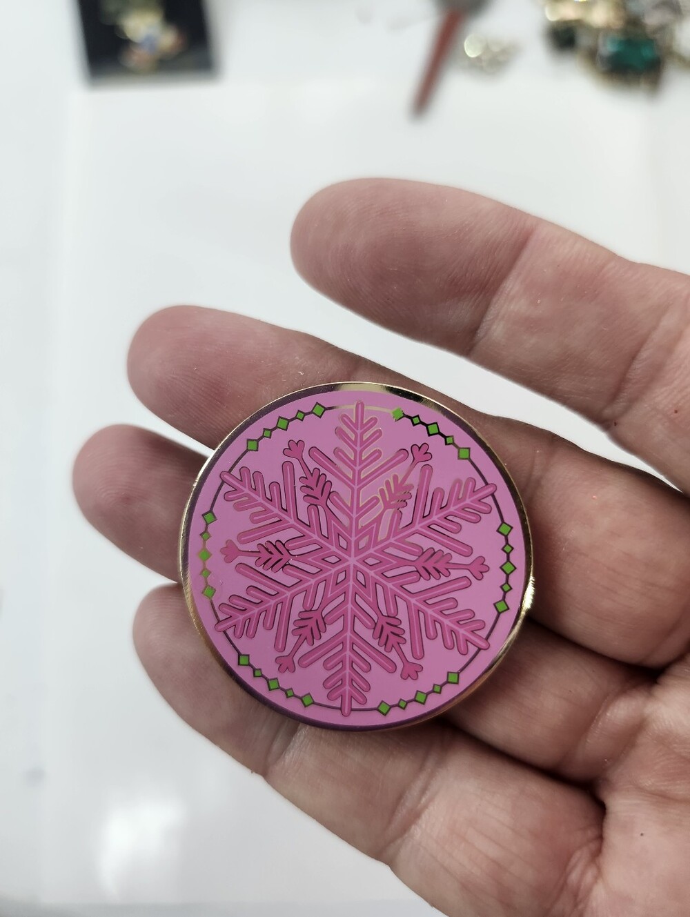 pink snowflake brooch pin vintage